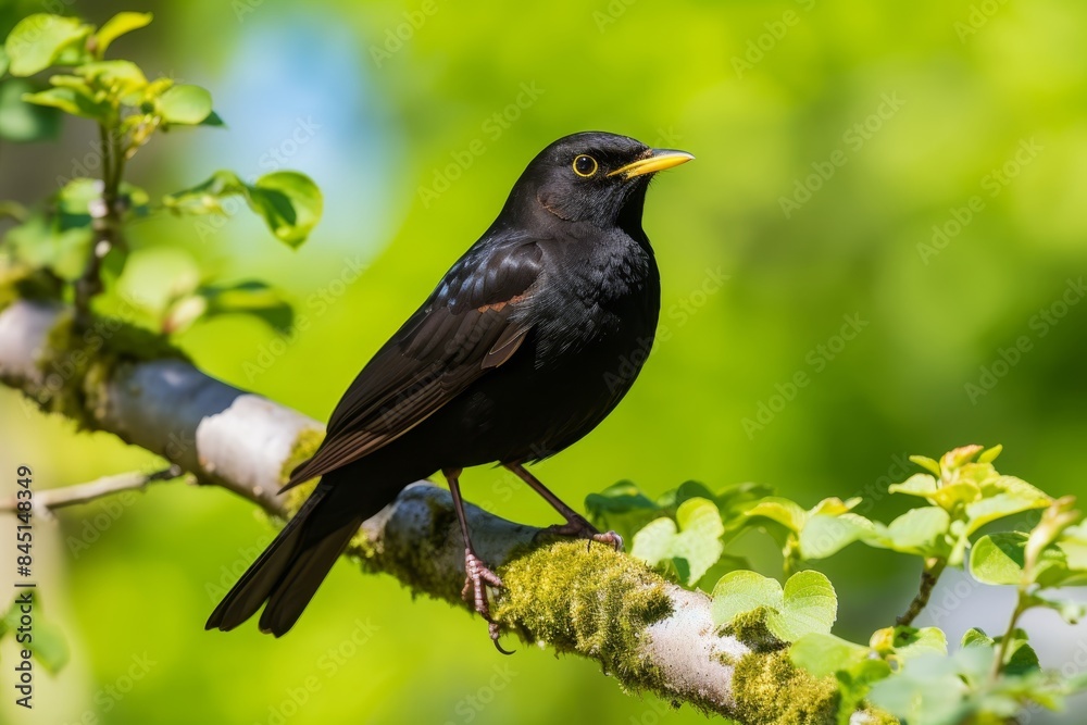 Vibrant close-up of colorful bird perched on branch in a lush and natural habitat Vibrant close-up of colorful bird perched on branch in a lush and natural habitat