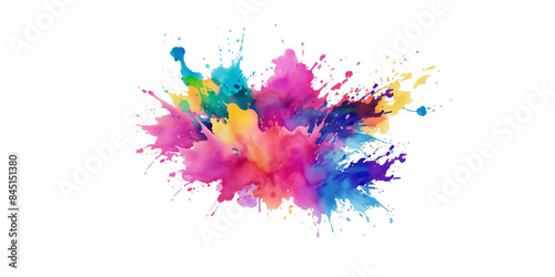 Bright colorful watercolor splash splatter stain brush strokes on white background. Modern vibrant aquarelle spot. Rainbow trendy isolated design on white. Element. Vector watercolor illustration.	