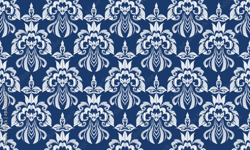 Hand draw Ethnic geometric fabric pattern .Ikat embroidery Ethnic oriental Pixel patternvector illustration.blue background.great for background ,curtain, carpet, wallpaper, clothing, wrapping,batik Hand draw Ethnic geometric fabric pattern .Ikat embroidery Ethnic oriental Pixel patternvector illustration.blue background.great for background ,curtain, carpet, wallpaper, clothing, wrapping,batik