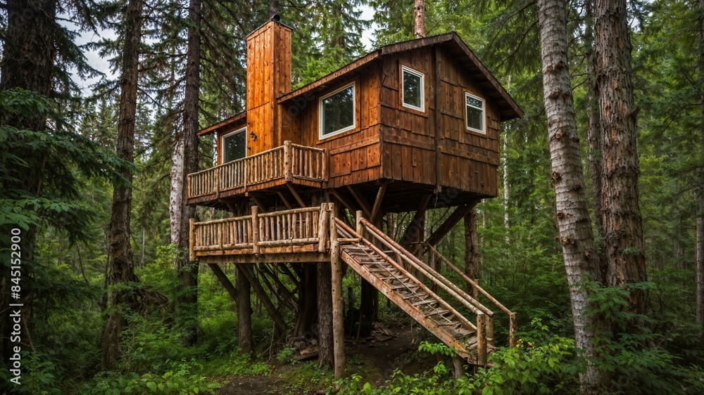 A beautiful tree house in Alaska, visualized from a real source. A beautiful tree house in Alaska, visualized from a real source.