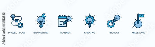 Creative Project Plan Banner Web Icon Vector Illustration Concept With Project Plan, Brainstorm, Planner, Creative, Project, Milestone