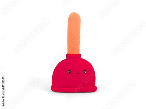 Cute toilet cleaning doll on white background