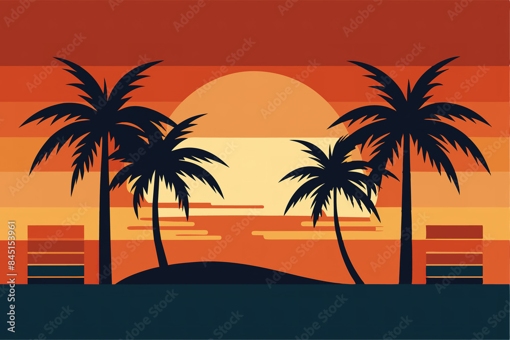 Cartoon summer beach vacation, Tropical Palm tree, ocean or sea seashore Paradise nature background illustration Ganaretive AI Cartoon summer beach vacation, Tropical Palm tree, ocean or sea seashore Paradise nature background illustration Ganaretive AI
