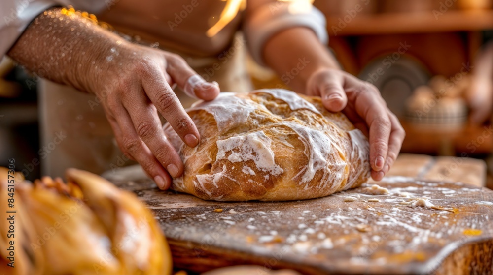 Close-up of hands kneading dough on a wooden surface Close-up of hands kneading dough on a wooden surface