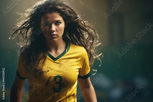 A woman in a yellow jersey with the number 3 on it