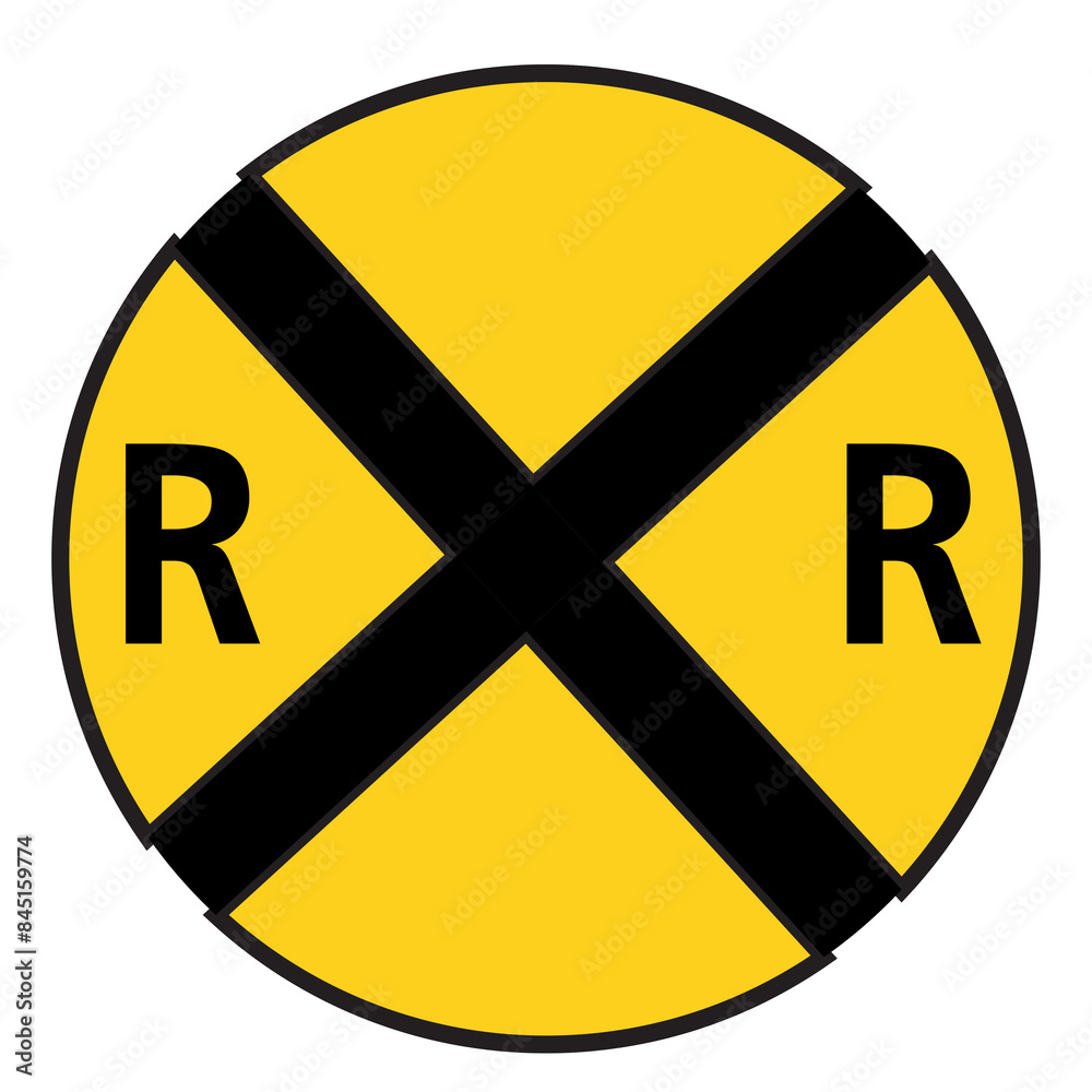 Railroad crossing sign RR icon black and yellow. Railroad crossing sign RR icon black and yellow.