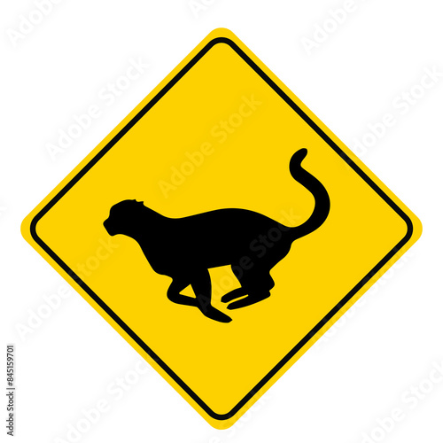 traffic signs on the road Warning: Be careful of cheetah.
