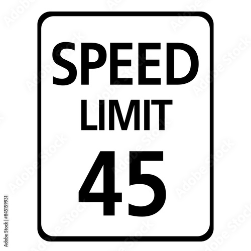 Traffic signs warn of speed limits of 45 kilometers per hour.