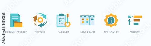 Agile Documentation Banner Web Icon Vector Illustration Concept With Document Folder, Recycle, Task List, Agile Board, Information, Priority