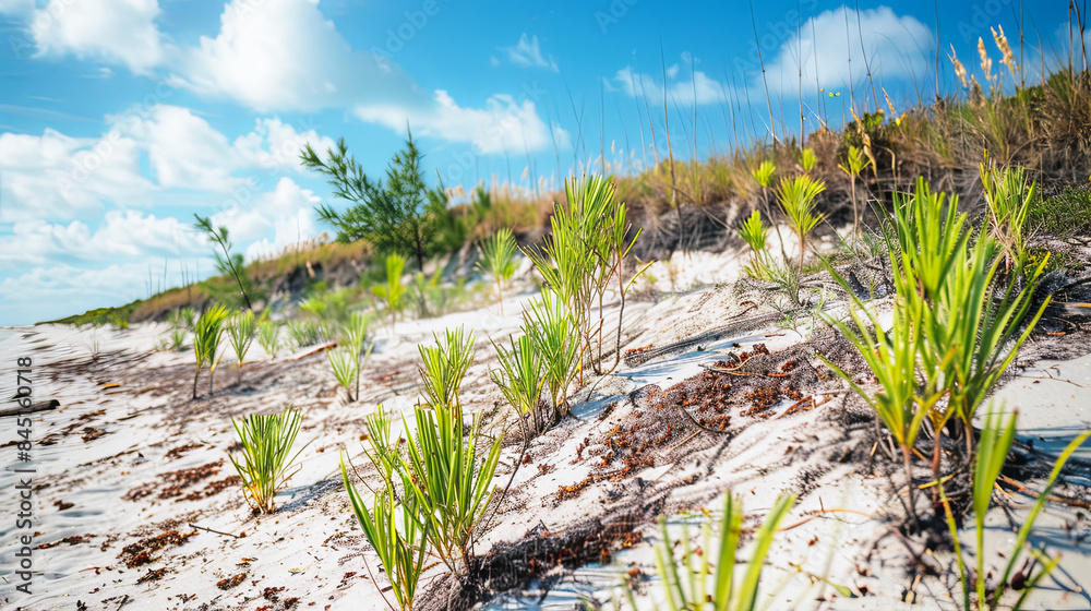 White Sand Beach Dune Grass Plants Blue Sky Summer Clouds Seascape Nature Background White Sand Beach Dune Grass Plants Blue Sky Summer Clouds Seascape Nature Background