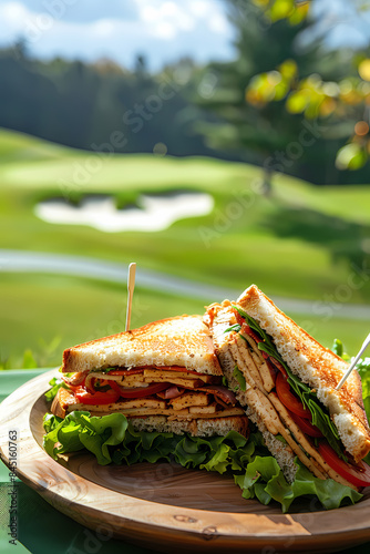 Sandwich on a golf course, sunny weather, marketing image, generative ai, generative, ai