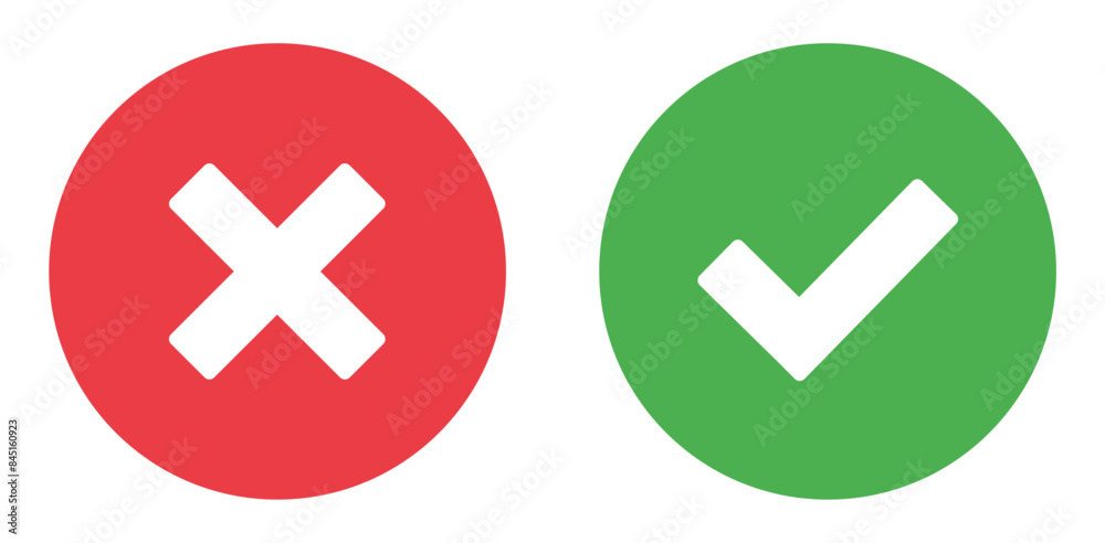 simple icon vector of tick and cross symbol. Yes, no, Correct, Wrong simple icon vector of tick and cross symbol. Yes, no, Correct, Wrong