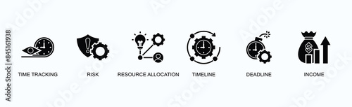 Deadline Management Banner Web Icon Vector Illustration Concept With Time Tracking, Risk, Resource Allocation, Timeline, Deadline, Income