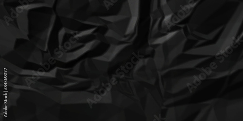 Black crumpled paper background texture pattern overlay. crinkled wrapper rumple wrinkled high resolution arts craft and Seamless black crumpled paper.	
