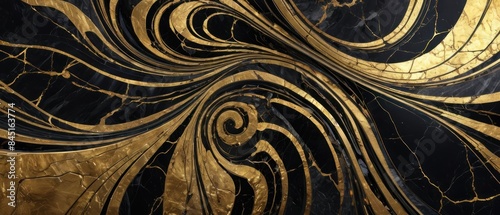 Panel kuchenny z motywem A black and gold marble texture background with swirling patterns