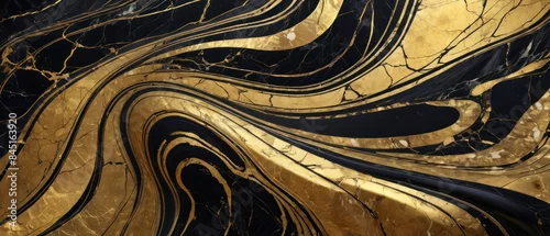 Panel kuchenny z motywem A black and gold marble texture background with swirling patterns