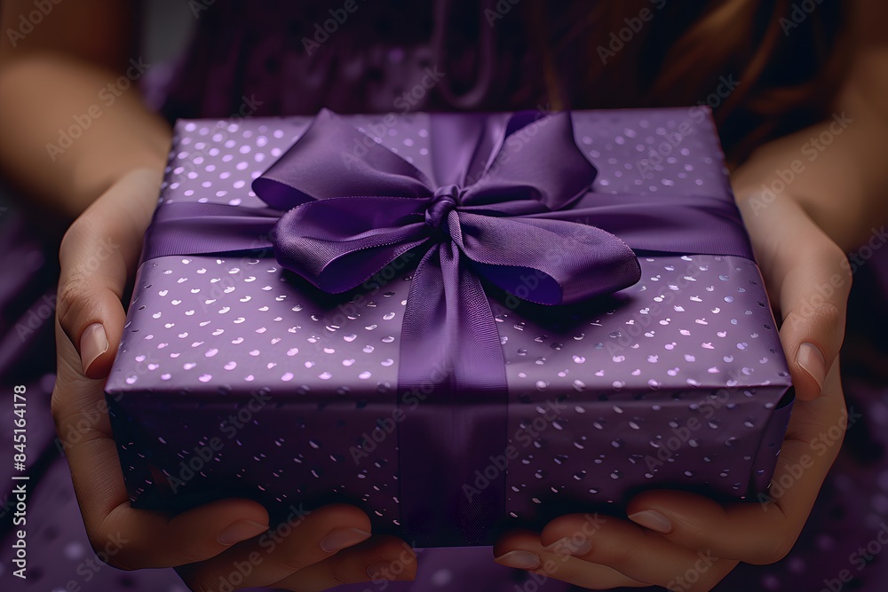 Purple Gift Box with Polka Dot Wrapping and Satin Ribbon - Perfect for Special Occasions Purple Gift Box with Polka Dot Wrapping and Satin Ribbon - Perfect for Special Occasions