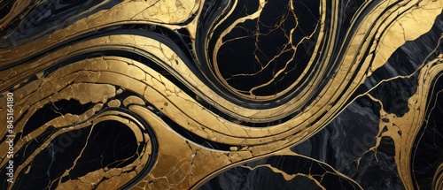 Panel kuchenny z motywem A black and gold marble texture background with swirling patterns