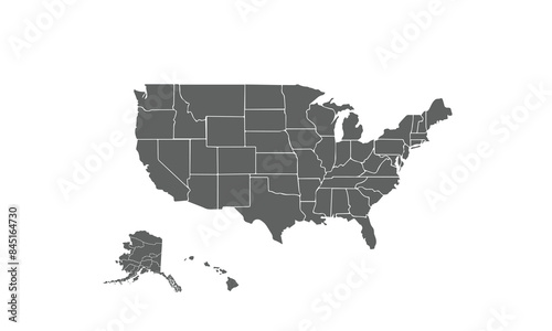 USA map isolated on white background. for website layouts, background, education, precise, customizable, Travel worldwide, map silhouette backdrop, earth geography, political, physical.
