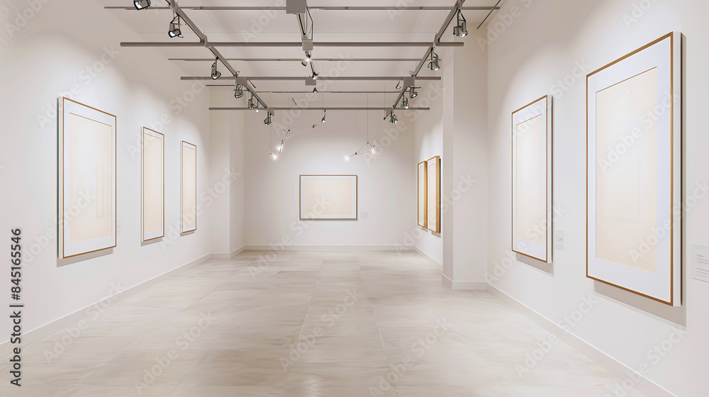gallery interior empty frames on wall. art, Museum and exhibition concept. Generative Ai gallery interior empty frames on wall. art, Museum and exhibition concept. Generative Ai