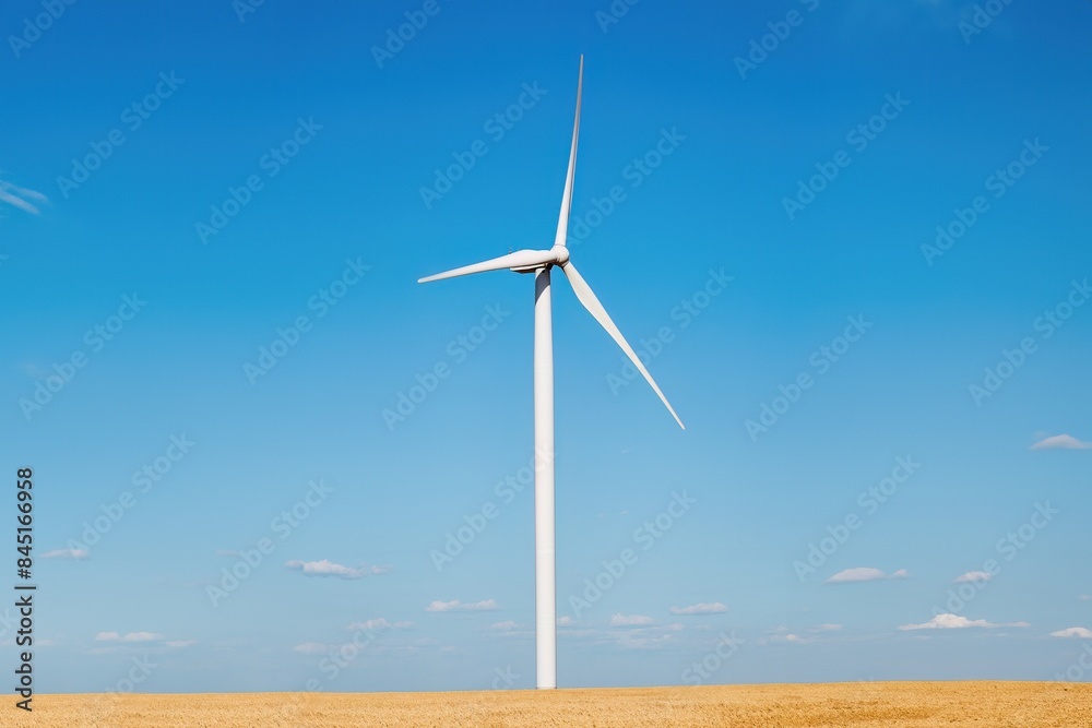 Fototapeta premium Wind turbine in green fields supported by EU dotations