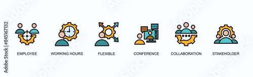 Flexible Schedule Banner Web Icon Vector Illustration Concept With Employee, Working Hours, Flexible, Conference, Collaboration, Stakeholder