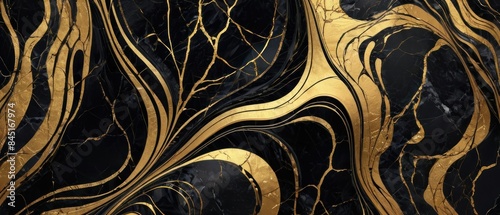 Panel kuchenny z motywem A black and gold marble texture background with swirling patterns