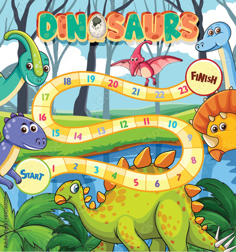 Colorful dinosaur-themed board game for kids