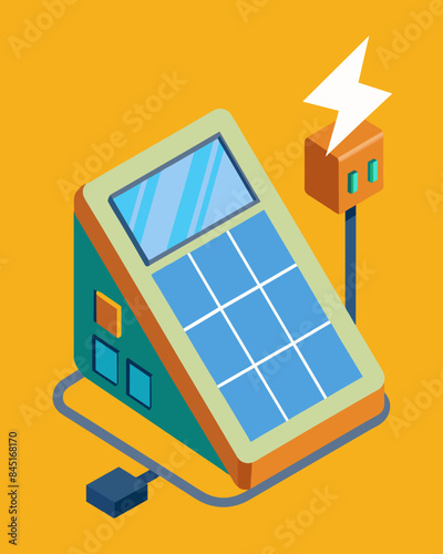 Whether its a natural disaster or a manmade power outage this solar charger has got you covered providing a reliable and renewable source of energy.. Vector illustration