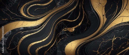 Panel kuchenny z motywem A black and gold marble texture background with swirling patterns