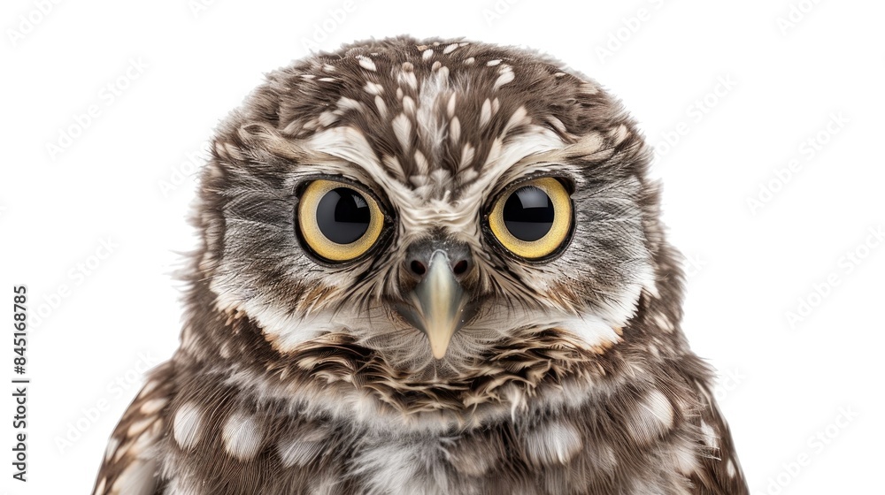 Fototapeta premium Baby Little Owl 4 weeks old close up against white background
