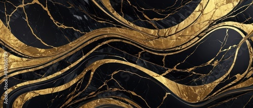 Panel kuchenny z motywem A black and gold marble texture background with swirling patterns
