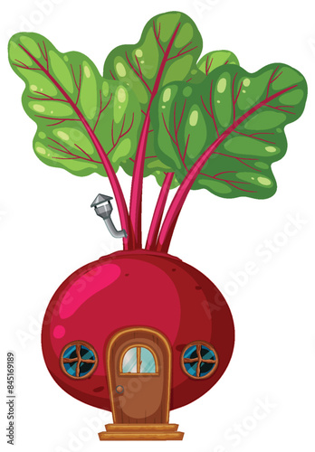 A beetroot house with leafy greens