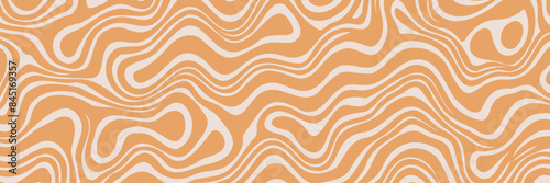 Abstract horizontal orange waves background. Pastel color trendy vector illustration in style retro 60s, 70s, 80s.