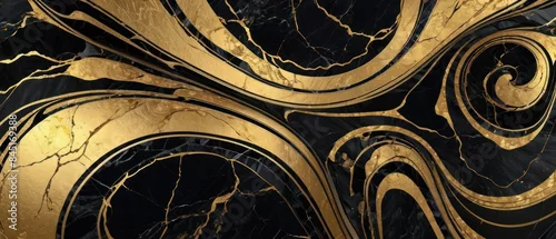 Panel kuchenny z motywem A black and gold marble texture background with swirling patterns