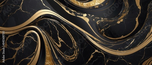 Panel kuchenny z motywem A black and gold marble texture background with swirling patterns