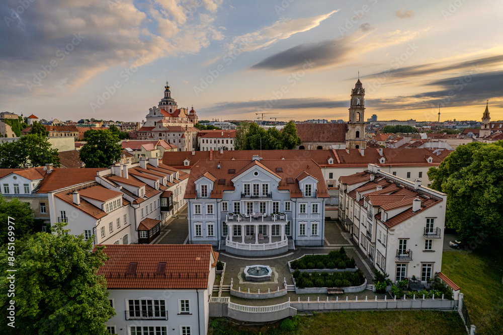 Obraz premium Aerial summer evening sunset view of Vilnius old town, Lithuania