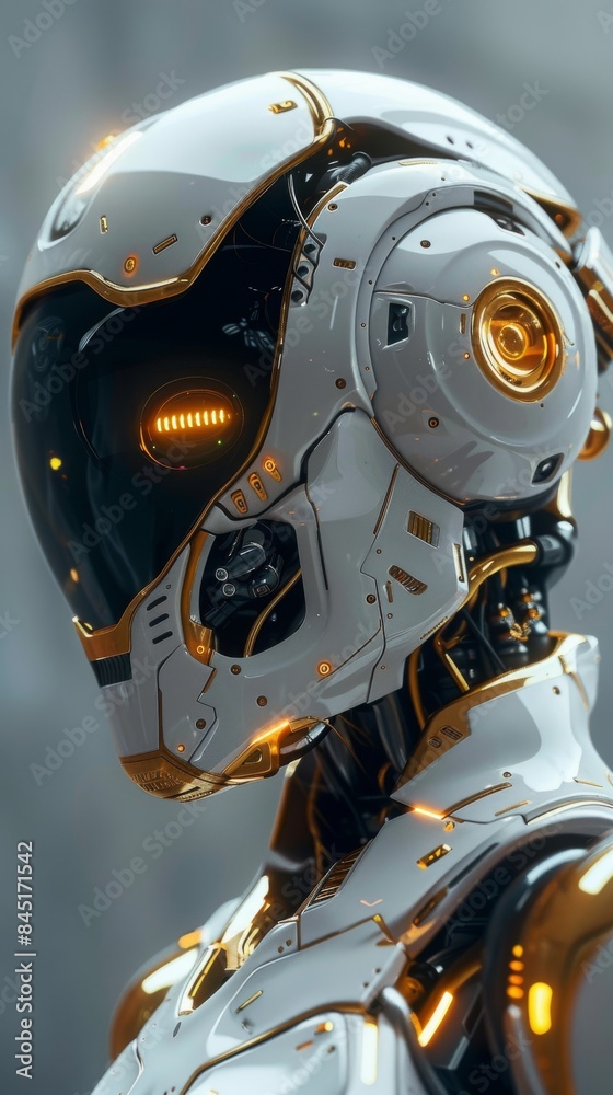 Fototapeta premium A robot with a gold helmet and a gold face