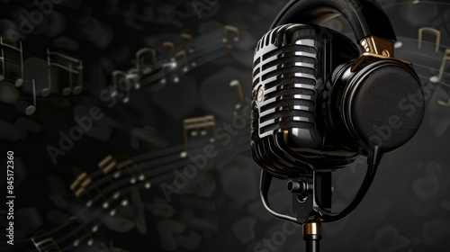 professional microphone and headphone monotone