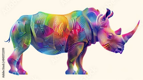 Visualize the spirit of conservation with a captivating stock photo of an abstract rhinoceros portrayed in a colorful pointillism vector illustration.