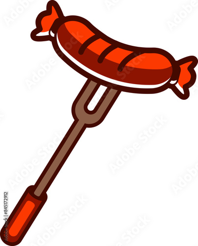 Grilled sausage on a two-pronged fork illustration