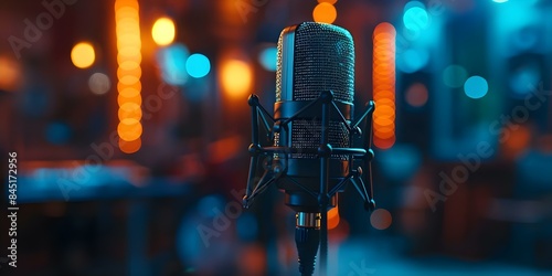 Studio microphone with builtin shock mount and pop filter for vocal recording. Concept Apologies, it seems like there was a misunderstanding