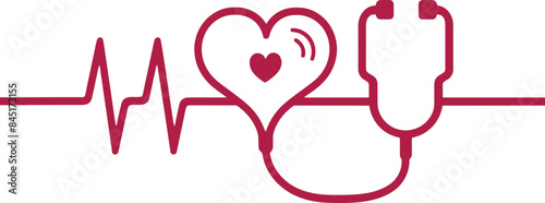 Heartbeat with Stethoscope and Heart Illustration