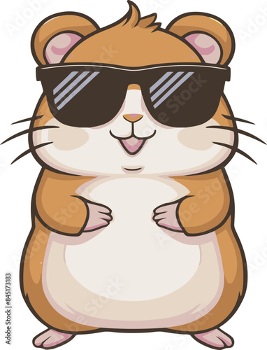Cute Cartoon Illustration of a Hamster Wearing Glasses