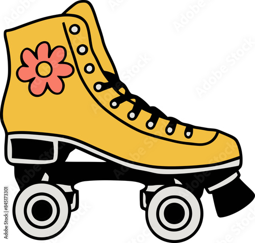  Yellow roller skate groovy illustration