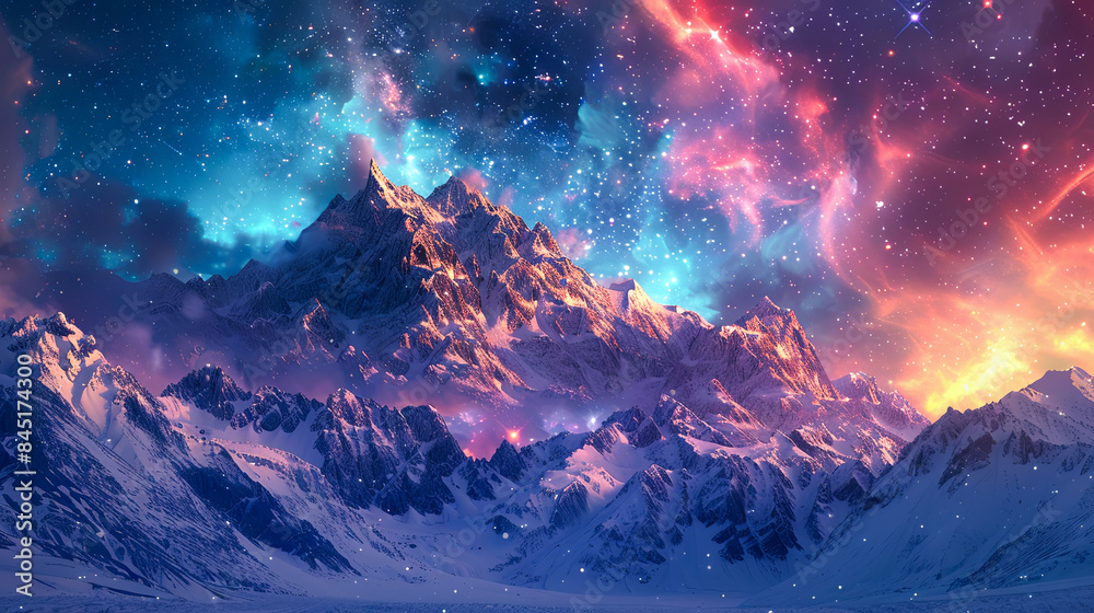 Majestic Snow-Capped Mountain Range Under a Vibrant Starry Night Sky ...
