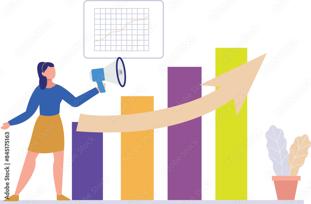 The girl is announcing about the business bar graph. The girl is announcing about the business bar graph.