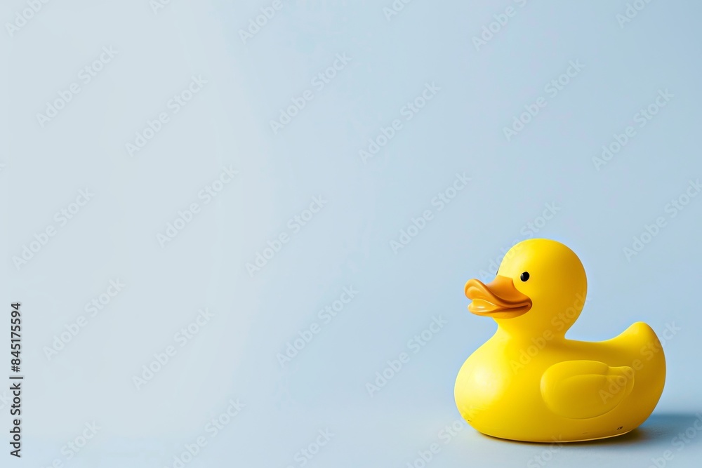 Minimalist and clean yellow rubber duck isolated on a light blue background. Perfect for children's products, nursery decor, and playful designs. Simple and cheerful imagery. Generative AI Minimalist and clean yellow rubber duck isolated on a light blue background. Perfect for children's products, nursery decor, and playful designs. Simple and cheerful imagery. Generative AI