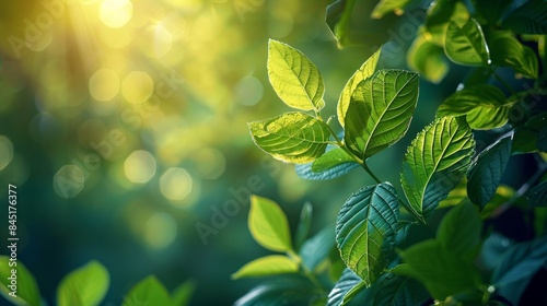 A plant of lush green leaves with light and blurred background.