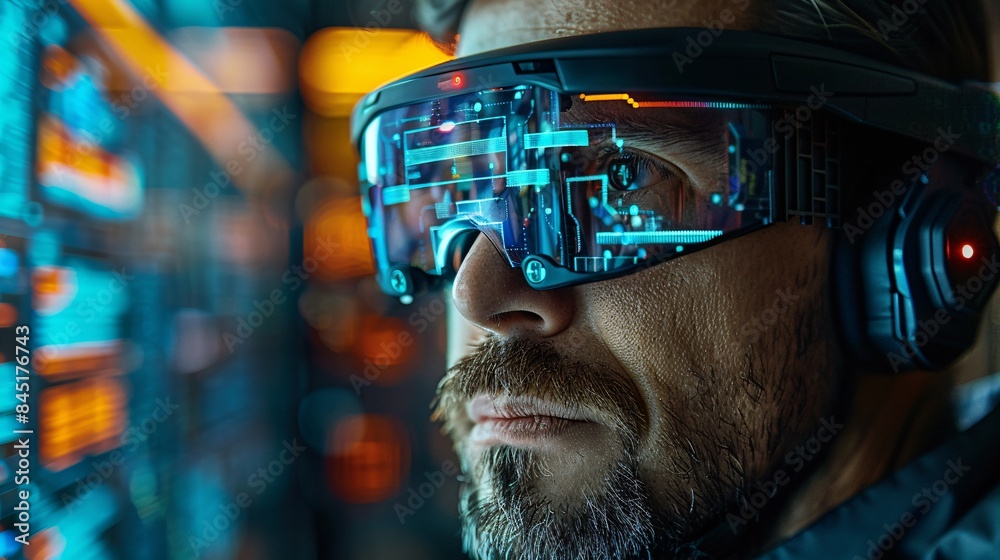 A cybersecurity analyst using augmented reality to detect security breaches, Generative AI A cybersecurity analyst using augmented reality to detect security breaches, Generative AI
